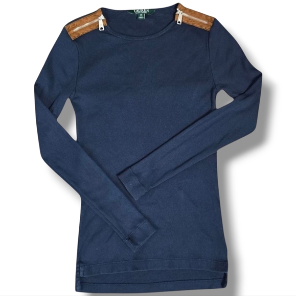 RALPH LAUREN | 100% COTTON FITTED TEXTURED ZIPPER SHOULDER LONG SLEEVE T… - Picture 2 of 16